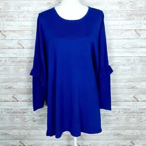 NY Collection Poncho Sweater L Blue 128